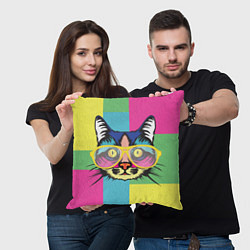 Подушка квадратная Поп-арт котик, цвет: 3D-принт — фото 2