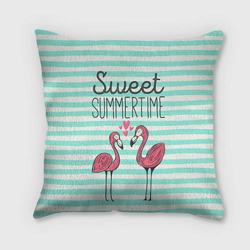 Подушка квадратная Sweet Summer Flamingo / 3D-принт – фото 1