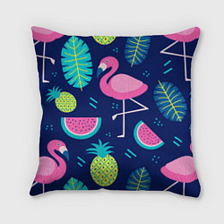 Подушка квадратная Фруктовый фламинго, цвет: 3D-принт