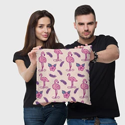 Подушка квадратная Фламинго: розовый мотив, цвет: 3D-принт — фото 2