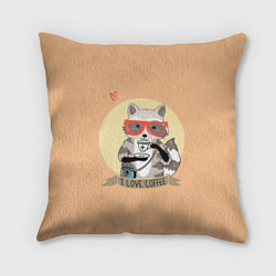 Подушка квадратная Raccoon Love Coffee, цвет: 3D-принт