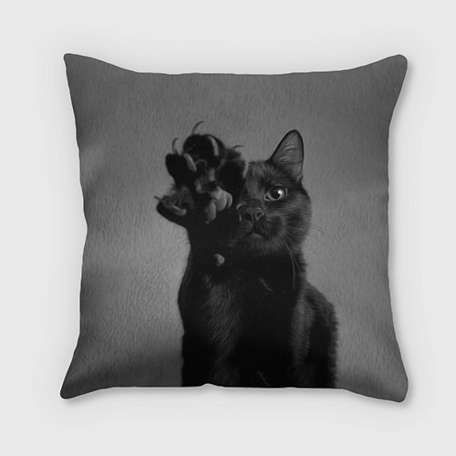 Подушка квадратная Черный котик / 3D-принт – фото 1