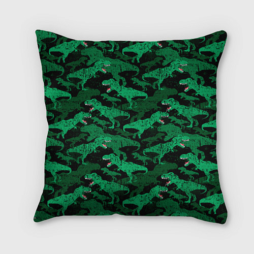 Подушка квадратная Зелёные тираннозавры - камуфляж / 3D-принт – фото 1