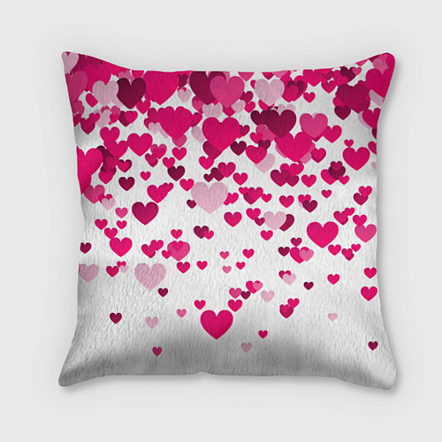 Подушка квадратная Сердца розовые падают / 3D-принт – фото 1