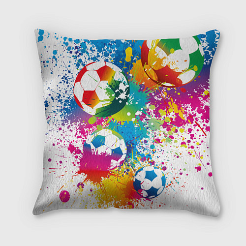 Подушка квадратная Футбольные мячи - красочные брызги / 3D-принт – фото 1