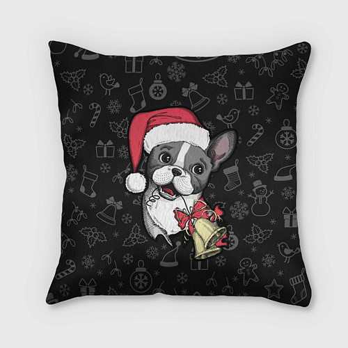 Подушка квадратная Merry Christmas - french bulldog / 3D-принт – фото 1
