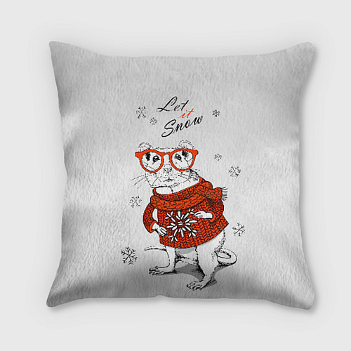 Подушка квадратная Let it snow - white rat / 3D-принт – фото 1