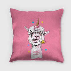 Подушка квадратная Hello llamacorn - ice cream