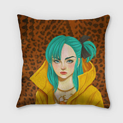 Подушка квадратная Billie Eilish: Turquoise Hair, цвет: 3D-принт