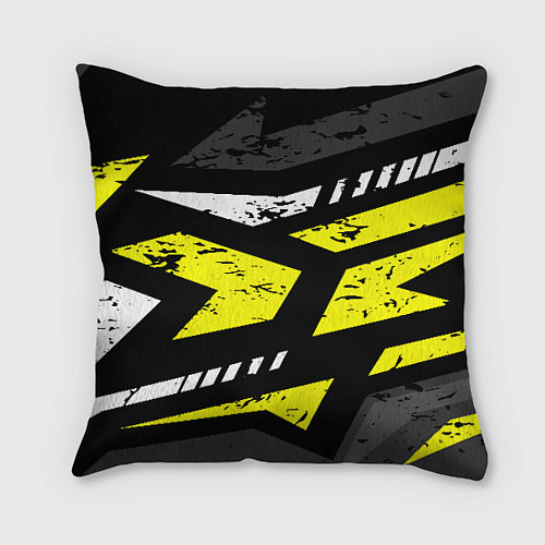 Подушка квадратная Black yellow abstract sport style / 3D-принт – фото 1
