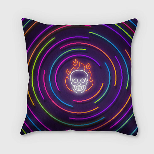 Подушка квадратная Неон череп с линиями / 3D-принт – фото 1