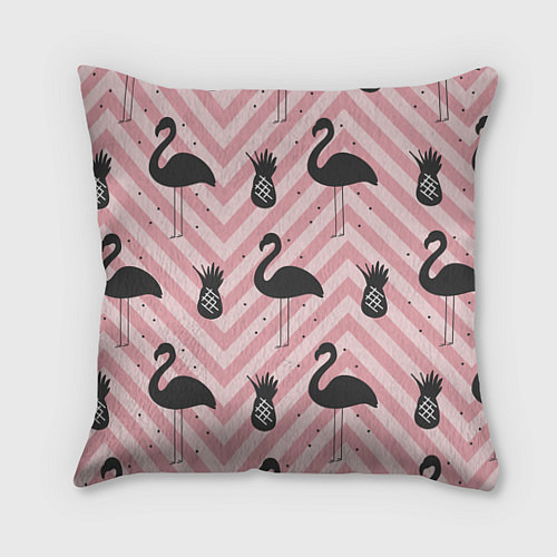 Подушка квадратная Черный фламинго арт / 3D-принт – фото 1