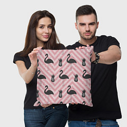 Подушка квадратная Черный фламинго арт, цвет: 3D-принт — фото 2