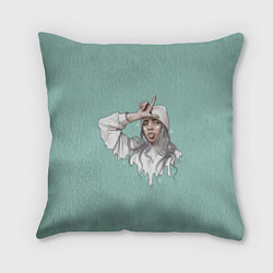 Подушка квадратная Billie Eilish Mint Art, цвет: 3D-принт