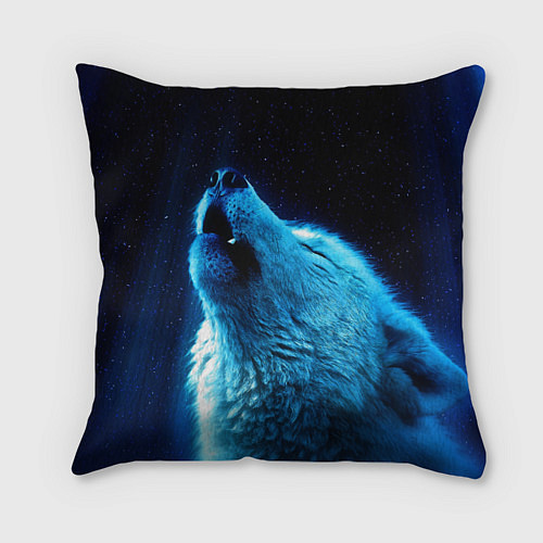 Подушка квадратная Волк воет на луну / 3D-принт – фото 1