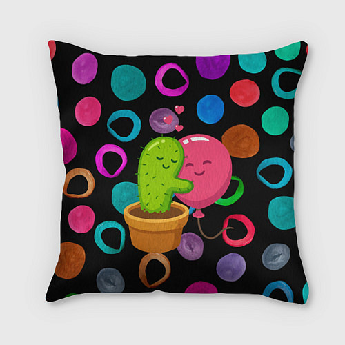 Подушка квадратная Влюбленные кактус и шарик / 3D-принт – фото 1
