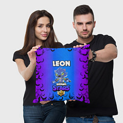 Подушка квадратная Brawl stars leon оборотень, цвет: 3D-принт — фото 2