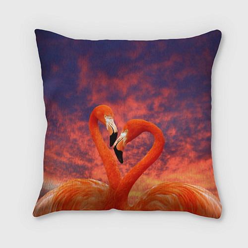 Подушка квадратная Flamingo Love / 3D-принт – фото 1