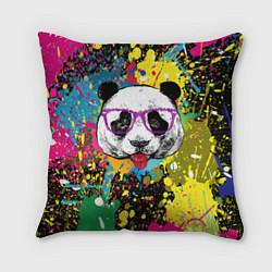 Подушка квадратная Панда хипстер в брызгах краски, цвет: 3D-принт
