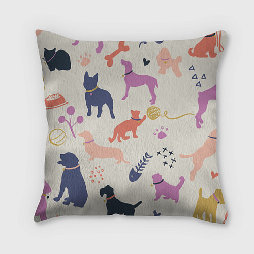 Подушка квадратная Домашние животные паттерн / 3D-принт – фото 1
