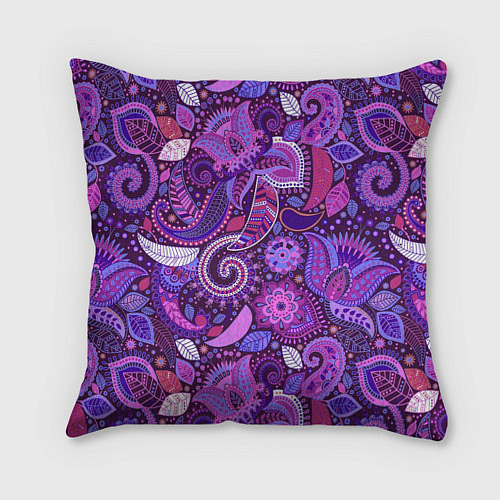 Подушка квадратная Фиолетовый этнический дудлинг / 3D-принт – фото 1