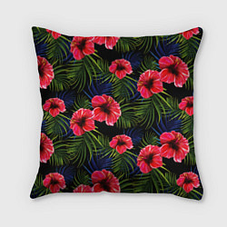 Подушка квадратная Тропические цветы и листья, цвет: 3D-принт
