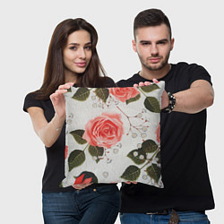 Подушка квадратная Нежные розы, цвет: 3D-принт — фото 2