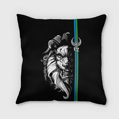 Подушка квадратная Узбекистан - суровый лев / 3D-принт – фото 1