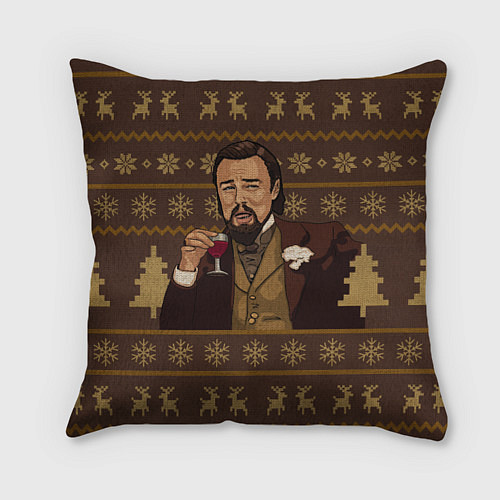 Подушка квадратная Мем Ди каприо с бокалом / 3D-принт – фото 1
