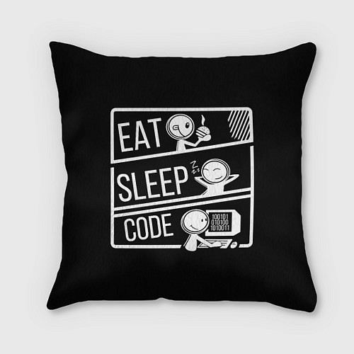 Подушка квадратная Eat, sleep, code / 3D-принт – фото 1