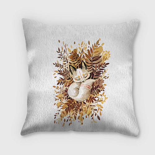Подушка квадратная Лисичка спит в листьях / 3D-принт – фото 1