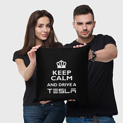 Подушка квадратная Drive a Tesla!, цвет: 3D-принт — фото 2