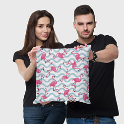 Подушка квадратная Фламинго Волны, цвет: 3D-принт — фото 2