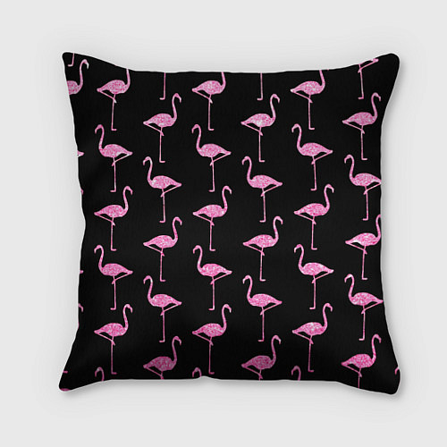 Подушка квадратная Фламинго Чёрная / 3D-принт – фото 1