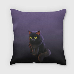 Подушка квадратная Черный кот на фиолетовом, цвет: 3D-принт