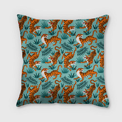 Подушка квадратная Рычащие Тигры Паттерн, цвет: 3D-принт
