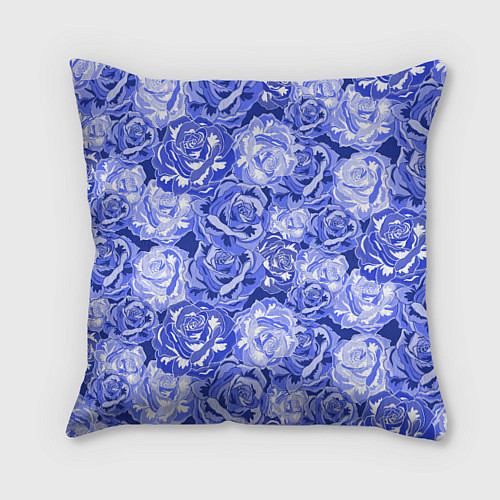 Подушка квадратная Голубые и синие розы / 3D-принт – фото 1