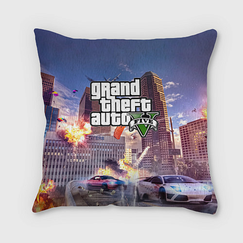 Подушка квадратная ЭКШЕН Grand Theft Auto V / 3D-принт – фото 1