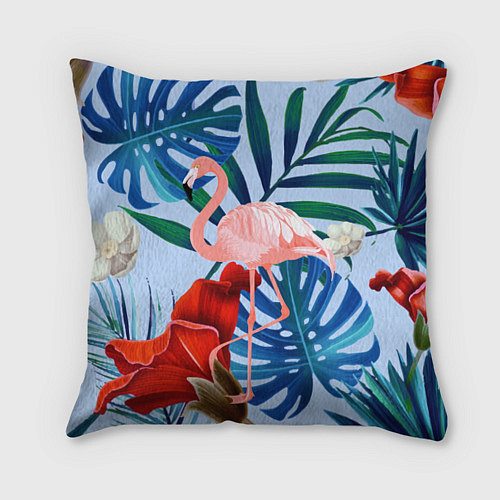 Подушка квадратная Фламинго в папоротнике / 3D-принт – фото 1