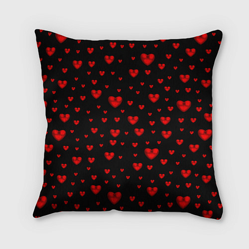 Подушка квадратная Красные сердца / 3D-принт – фото 1