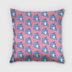 Подушка квадратная Дельфинчики Единорожки, цвет: 3D-принт