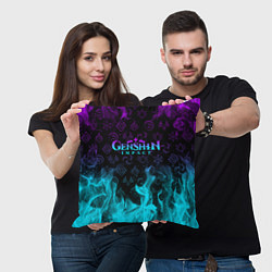 Подушка квадратная GENSHIN IMPACT НЕОНОВЫЙ ОГОНЬ, цвет: 3D-принт — фото 2