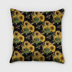 Подушка квадратная Fashion Sunflowers and bees, цвет: 3D-принт