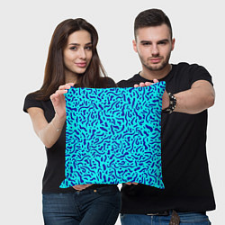 Подушка квадратная Неоновые синие узоры, цвет: 3D-принт — фото 2