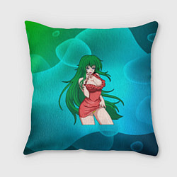 Подушка квадратная Девушка зеленые волосы 18, цвет: 3D-принт