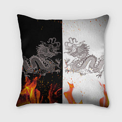 Подушка квадратная Драконы Черный и Белый Огонь, цвет: 3D-принт