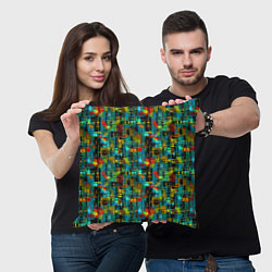 Подушка квадратная Разноцветные штрихи на бирюзе, цвет: 3D-принт — фото 2