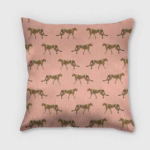 Подушка квадратная Гепарды на розовом / 3D-принт – фото 1
