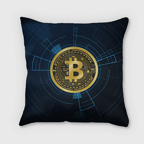 Подушка квадратная BITCOIN ВАЛЮТА / 3D-принт – фото 1