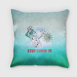 Подушка квадратная Stop covid, цвет: 3D-принт